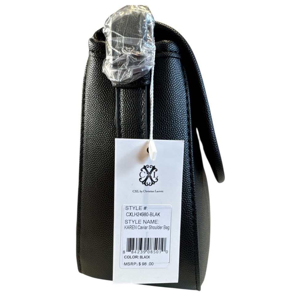 CXL Christian Lacroix Karen Flap Shoulder Bag Black Caviar Pebbled Logo NWT - Picture 4 of 6
